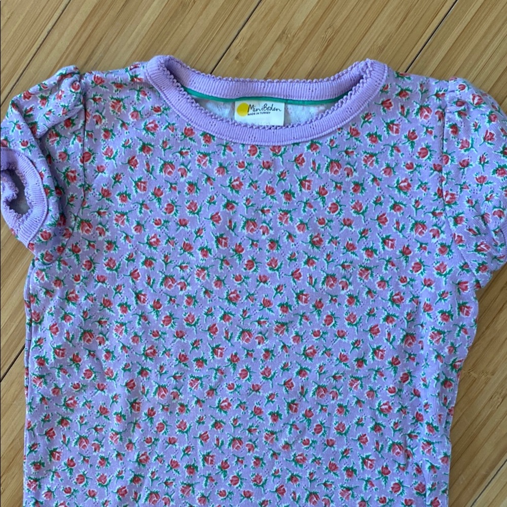 Mini Boden Purple Floral Pointelle Kids Top 4-5T
